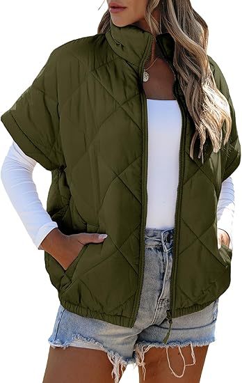 Women’s Diamond Quilted Zip Jacket – Casual Warm Pocket Coat