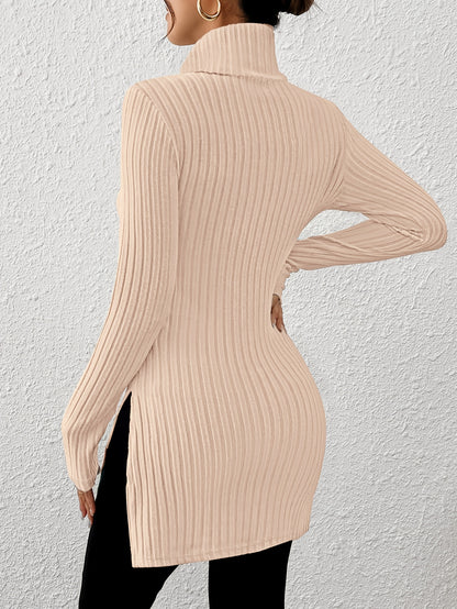 Haut élégant à col roulé pour femme – Tricot doux à manches longues et col montant