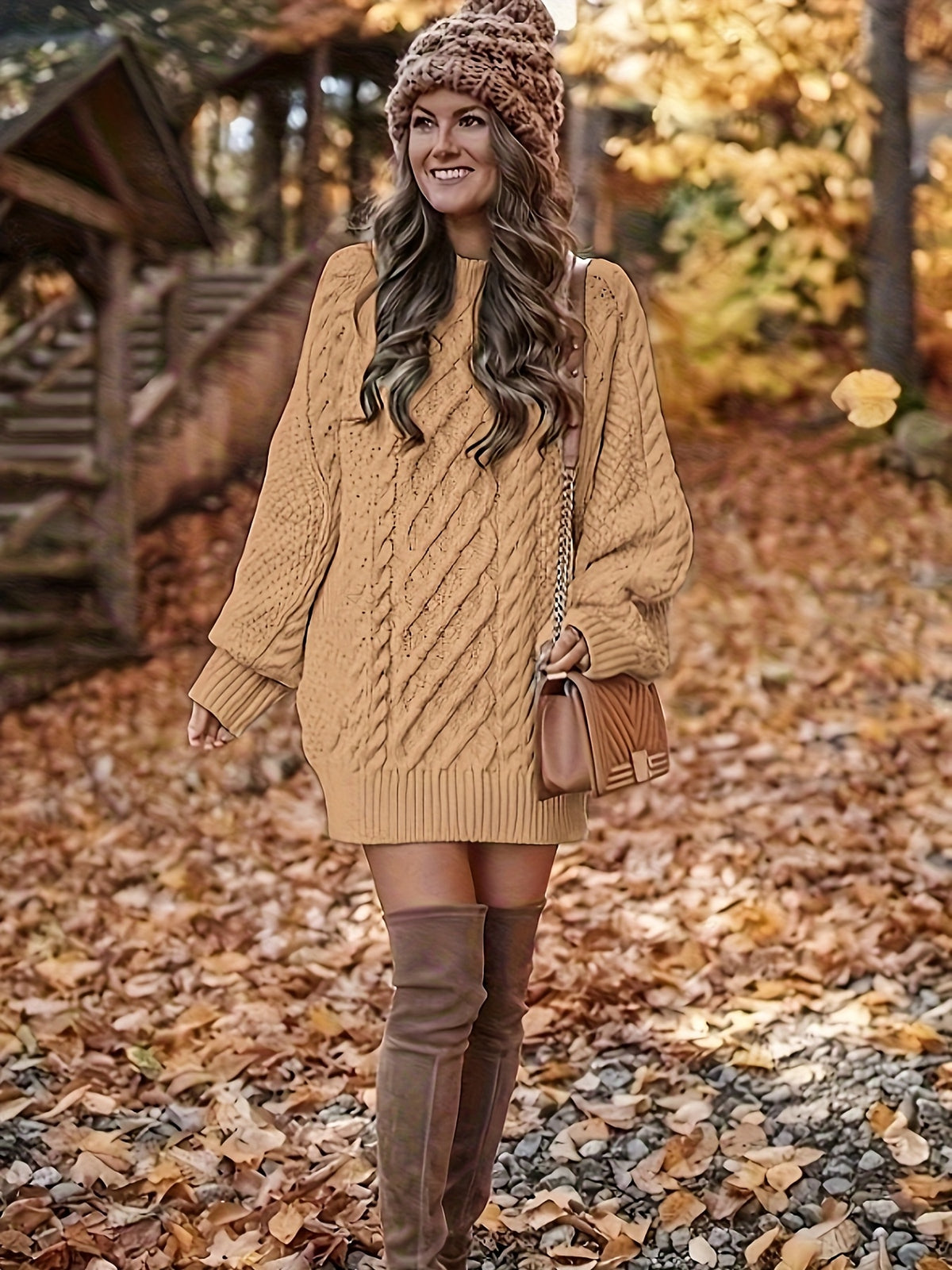 Pull Vika femme – Col rond ample en maille mi-longue