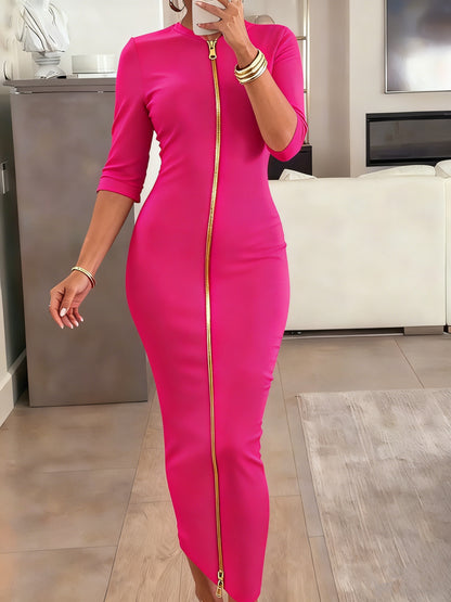Robe midi moulante à encolure bateau – Robe élégante à manches courtes et coupe ajustée