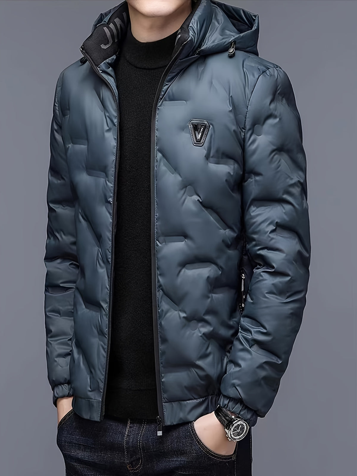 Men’s Windproof Hooded Jacket – Full-Zip Outdoor Winter Coat