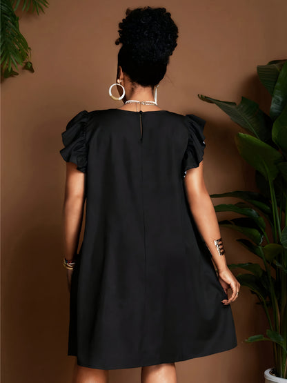 Robe soleil fleurie à manches volantées – Élégante robe d'été longueur genou