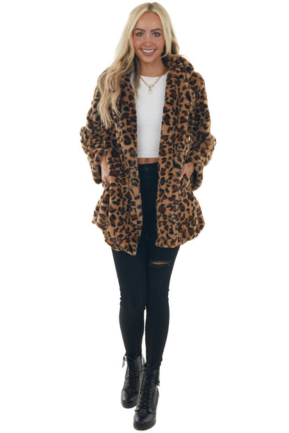 Veste mi-longue léopard en peluche pour femme – Manteau ample affirmé