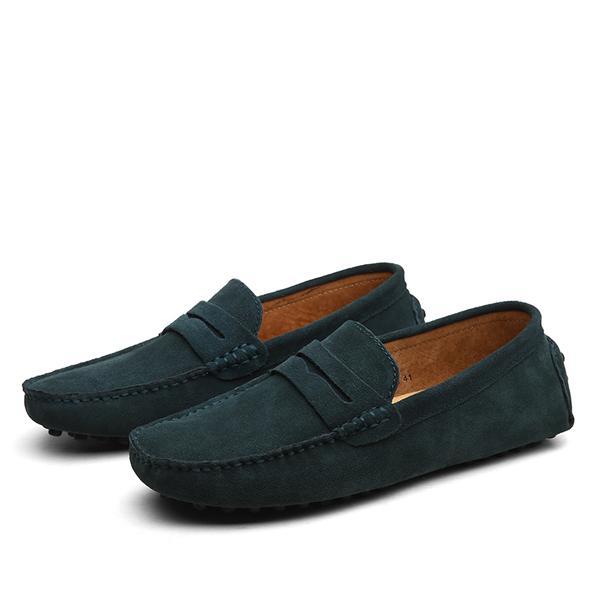 Loom & Soul Men’s Casual Leather Shoes – Genuine Cowhide Upper, Pigskin Lining, Anti-Skid Rubber Sole, Round Toe Slip-On Comfort