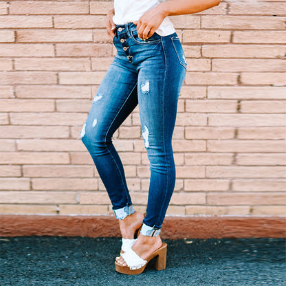 Loom & Soul™ Distressed Skinny Jeans – Women’s Mid-Waist Ripped Denim Pants
