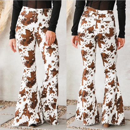 Jean évasé taille haute Loom & Soul™ – Pantalon en jean patte d'éléphant à franges pour femme