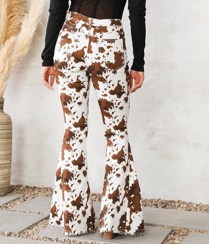 Jean évasé taille haute Loom & Soul™ – Pantalon en jean patte d'éléphant à franges pour femme