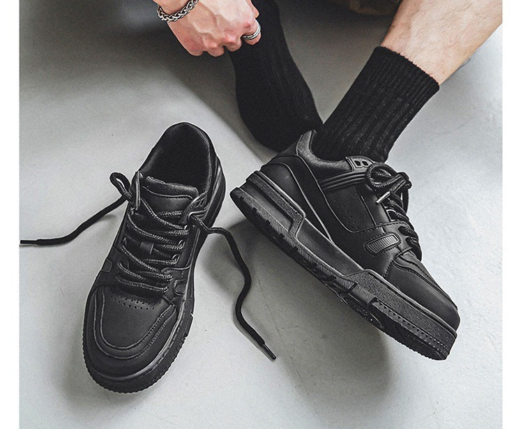 Loom & Soul Men’s Retro Platform Sneakers – Black Casual Sports Board Shoes with Hidden Lift and Microfiber Upper