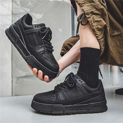 Loom & Soul Men’s Retro Platform Sneakers – Black Casual Sports Board Shoes with Hidden Lift and Microfiber Upper