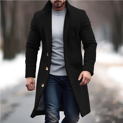 Loom & Soul™ Men’s Winter Wool Trench Coat – Classic Lapel Single-Breasted Long Jacket