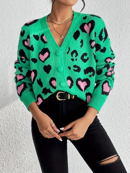 Pull jacquard léopard – Tricot décontracté élégant pour femme Printemps/Automne