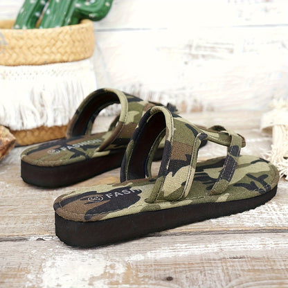 Sandales plates camouflage – Tongs militaires vertes à semelle épaisse