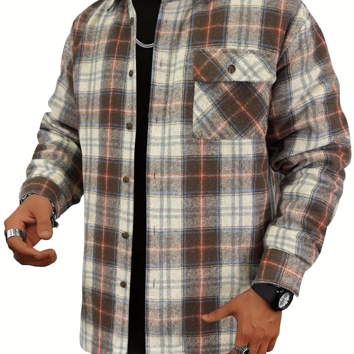 Chemisier-veste molletonné à carreaux pour homme – Surchemise boutonnée à carreaux douillette