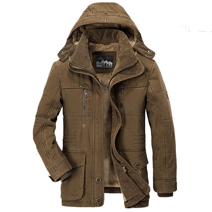Manteau en coton à capuche pour homme – Cardigan d'hiver épais multi-poches