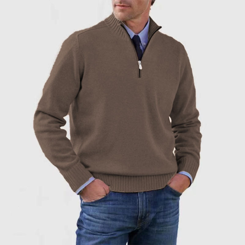 Loom & Soul™ Men’s Stand Collar Sweater – Slim-Fit Winter Knit Pullover with Zipper Neck