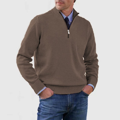Loom & Soul™ Men’s Stand Collar Sweater – Slim-Fit Winter Knit Pullover with Zipper Neck