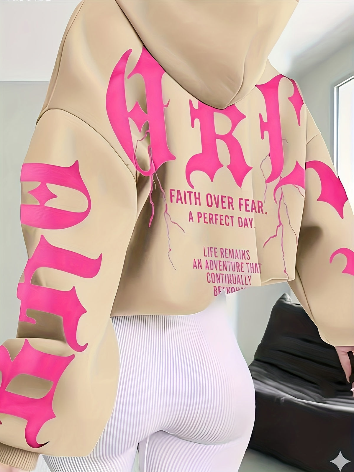 Faith Over Fear Hoodie – Black & Pink Gothic Lettering Loose Fit Sweatshirt