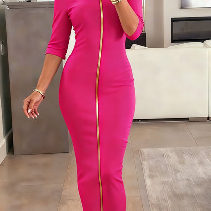 Robe midi moulante à encolure bateau – Robe élégante à manches courtes et coupe ajustée