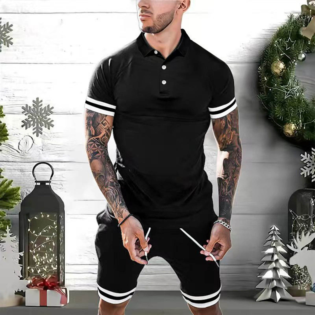 Ensemble 2 pièces d'été Polo et short pour homme – Tenue de sport décontractée