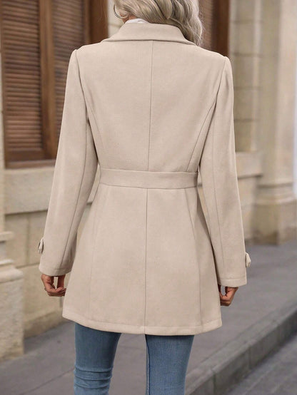 Manteau élégant en laine Loom & Soul™ – Veste mi-longue à revers et simple boutonnage pour femme, pour un style hivernal sans effort