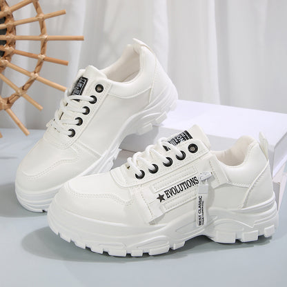Baskets montantes Loom & Soul™ à lacets et fermeture éclair latérale – Chaussures décontractées pour femmes en PU à semelle épaisse avec motifs cousus contrastés