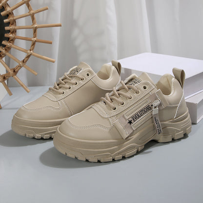 Baskets montantes Loom & Soul™ à lacets et fermeture éclair latérale – Chaussures décontractées pour femmes en PU à semelle épaisse avec motifs cousus contrastés