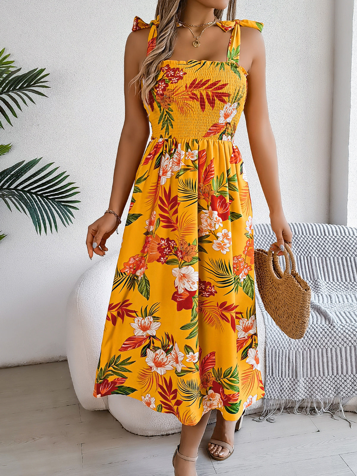 Robe longue corset florale Loom & Soul™ – Robe de plage sans manches taille haute pour femme