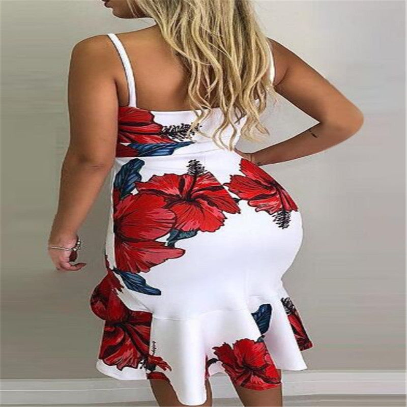 Robe midi asymétrique à dos nu – Robe d'été imprimée à bretelles pour les soirées