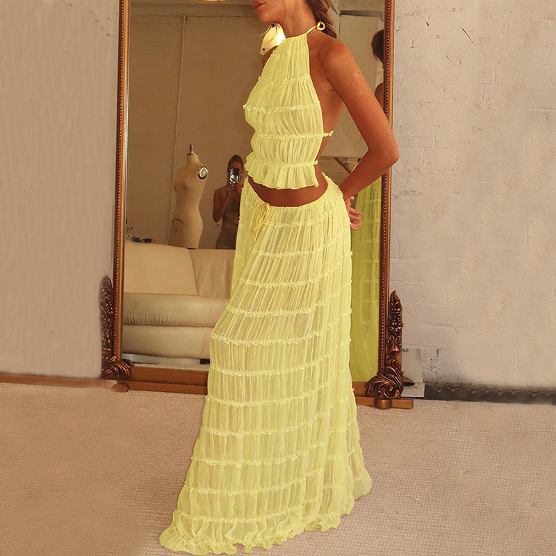 Ensemble 2 pièces robe caraco Loom & Soul™ – Haut court dos nu et jupe longue plissée taille haute pour femme