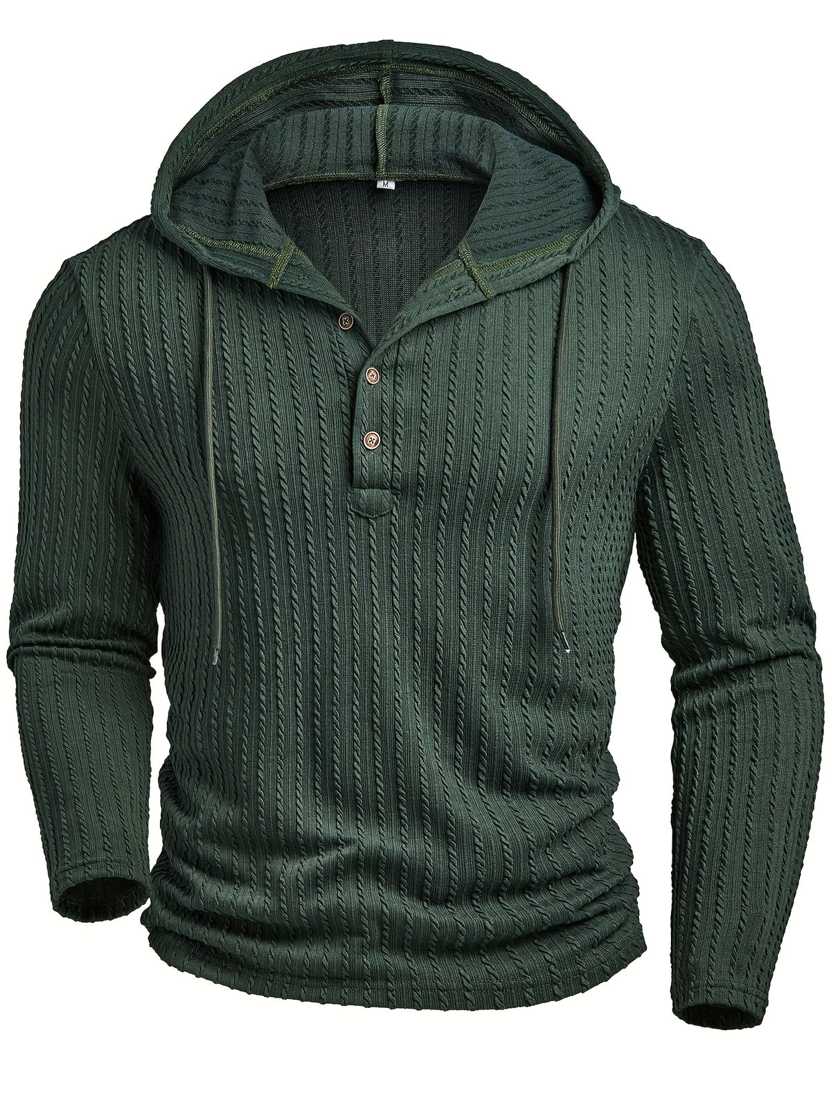 T-shirt Henley à capuche pour homme – Pull à capuche décontracté texturé à manches longues et cordon de serrage
