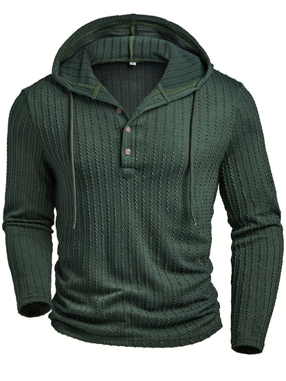 T-shirt Henley à capuche pour homme – Pull à capuche décontracté texturé à manches longues et cordon de serrage