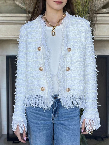 Veste élégante à pompons pour femme – Coupe ajustée style citadin