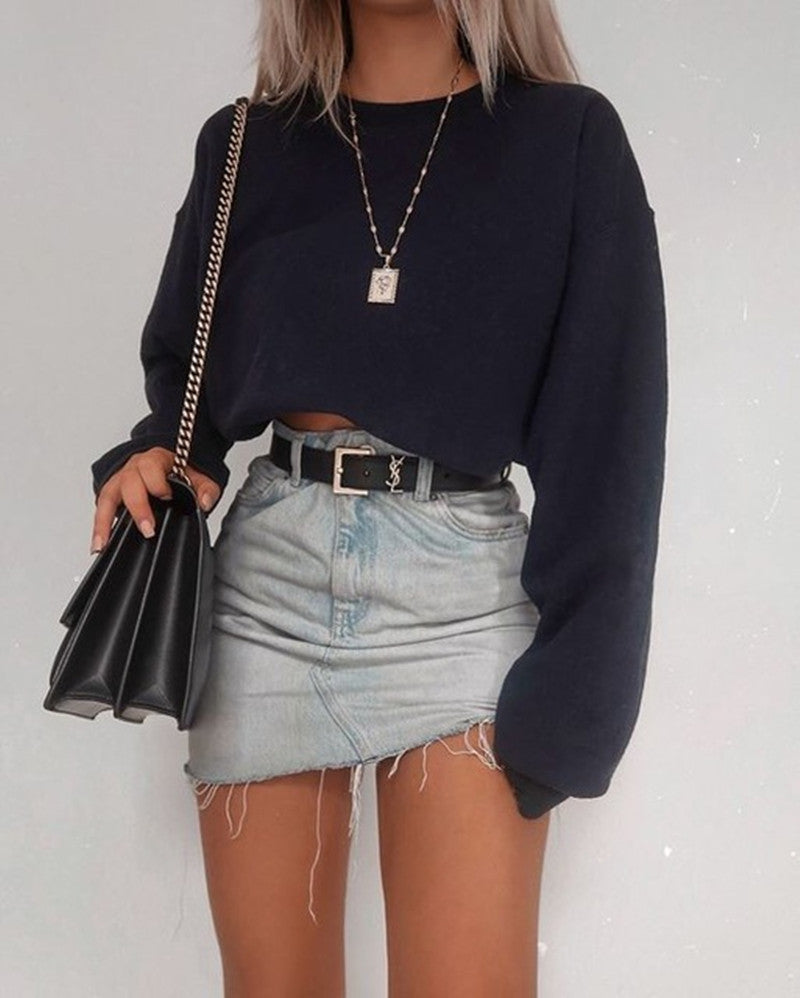Women’s Long Sleeve Crop Top – Cotton Slim Fit Casual T-Shirt
