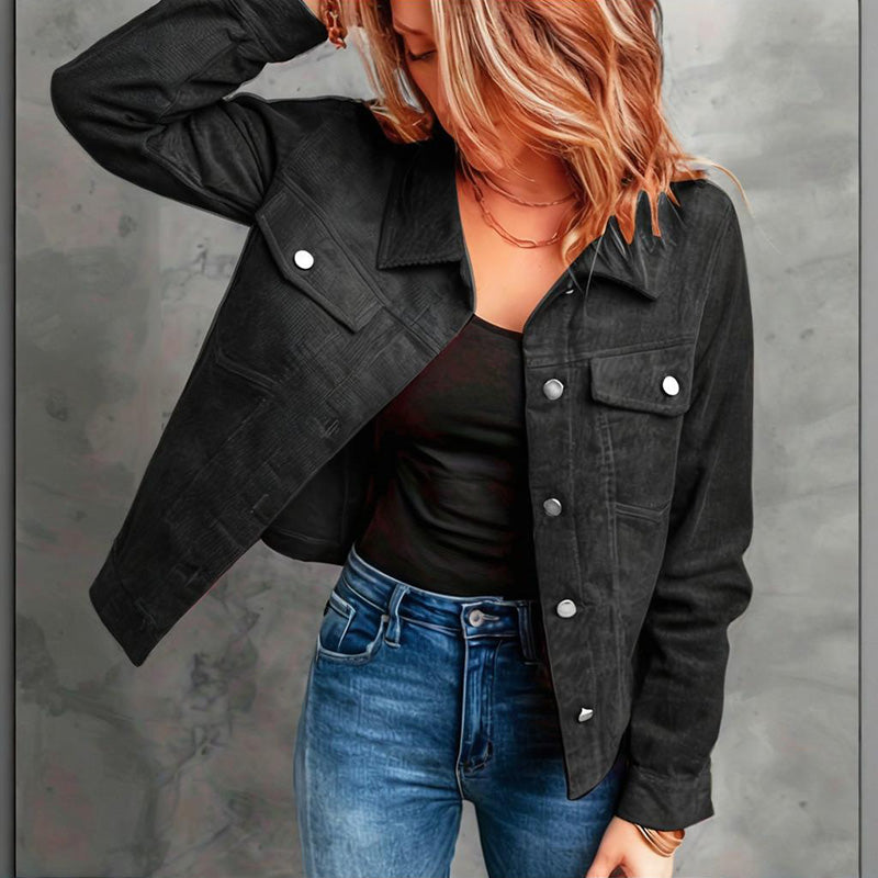Veste boutonnée en velours côtelé pour femme – Vêtement d'extérieur léger et décontracté