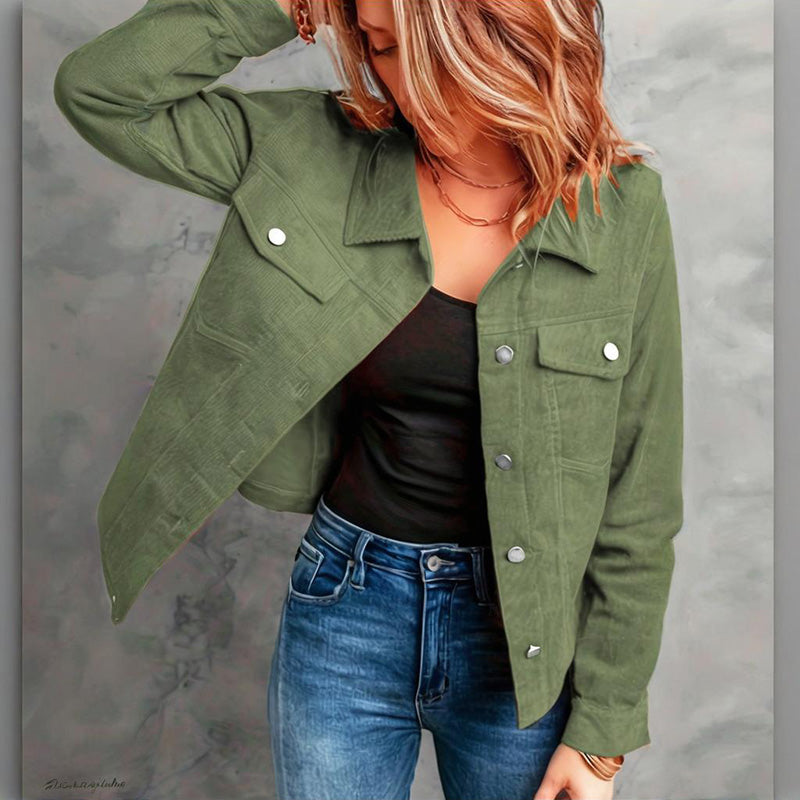 Veste boutonnée en velours côtelé pour femme – Vêtement d'extérieur léger et décontracté