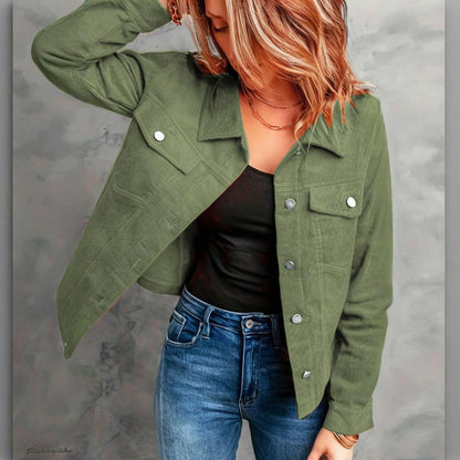 Veste boutonnée en velours côtelé pour femme – Vêtement d'extérieur léger et décontracté