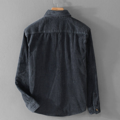 Chemise en velours côtelé Loom & Soul pour homme – Manches longues décontractées boutonnées avec poche et col à revers