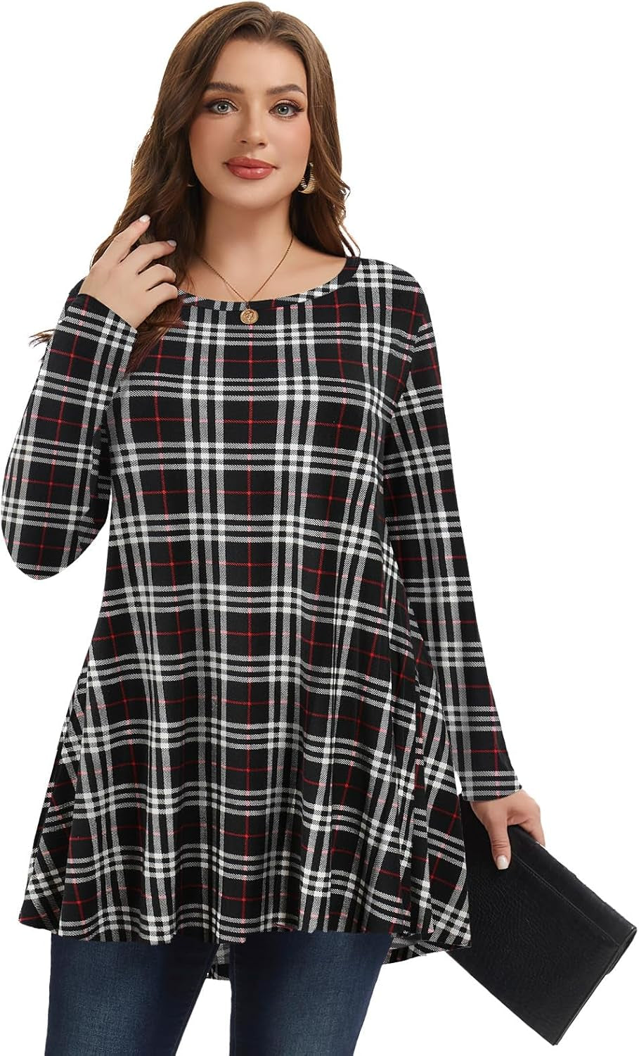 plus Size Tunic Tops Long Sleeve Shirts for Women Swing Flowy Loose Fit Clothes for Leggings