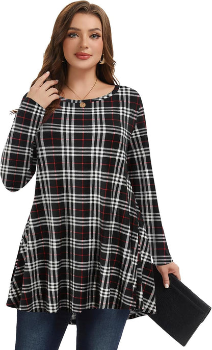 plus Size Tunic Tops Long Sleeve Shirts for Women Swing Flowy Loose Fit Clothes for Leggings