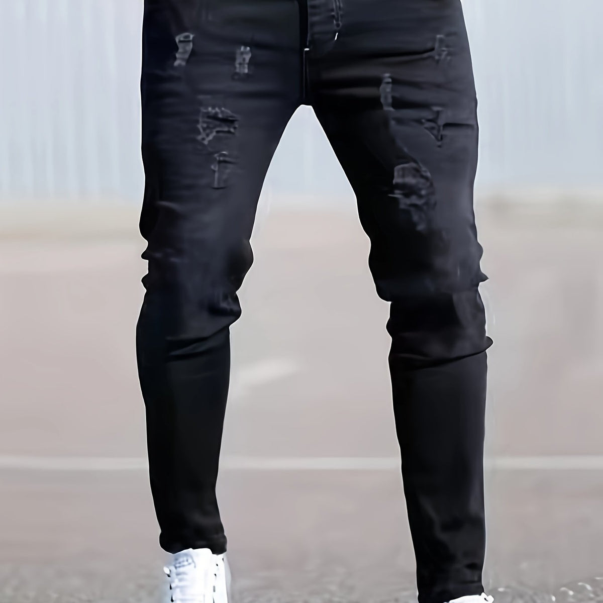 Jean slim noir délavé pour homme – Jean stretch déchiré pour toutes les saisons