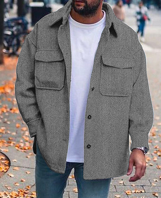 Men’s Polo Collar Work Jacket – Casual Long Sleeve Fashion Coat