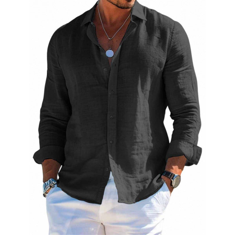 Chemise boutonnée à manches longues Loom & Soul™ pour homme – Haut décontracté coupe ample couleur unie à revers