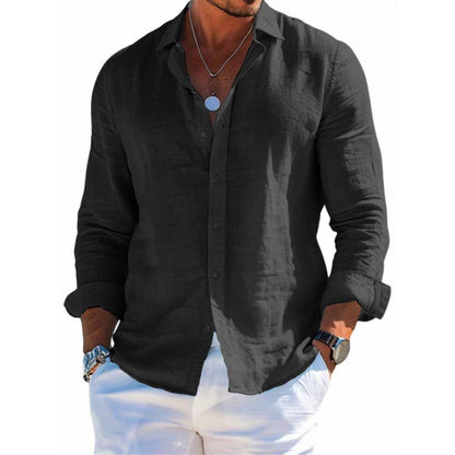 Chemise boutonnée à manches longues Loom & Soul™ pour homme – Haut décontracté coupe ample couleur unie à revers
