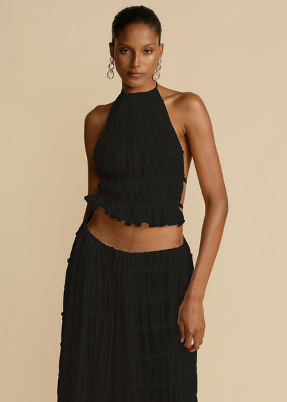 Ensemble 2 pièces robe caraco Loom & Soul™ – Haut court dos nu et jupe longue plissée taille haute pour femme