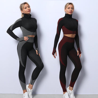 Ensemble de yoga sans coutures 3 pièces Loom & Soul pour femme – Soutien-gorge de sport, crop top et leggings, tenue de sport et de fitness à séchage rapide