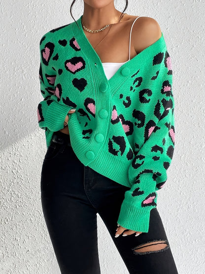 Pull jacquard léopard – Tricot décontracté élégant pour femme Printemps/Automne