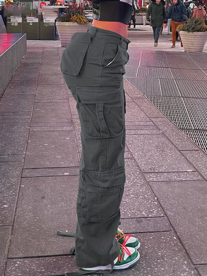 Pantalones cargo retro Y2K para mujer – Cintura alta, pierna ancha, estilo urbano