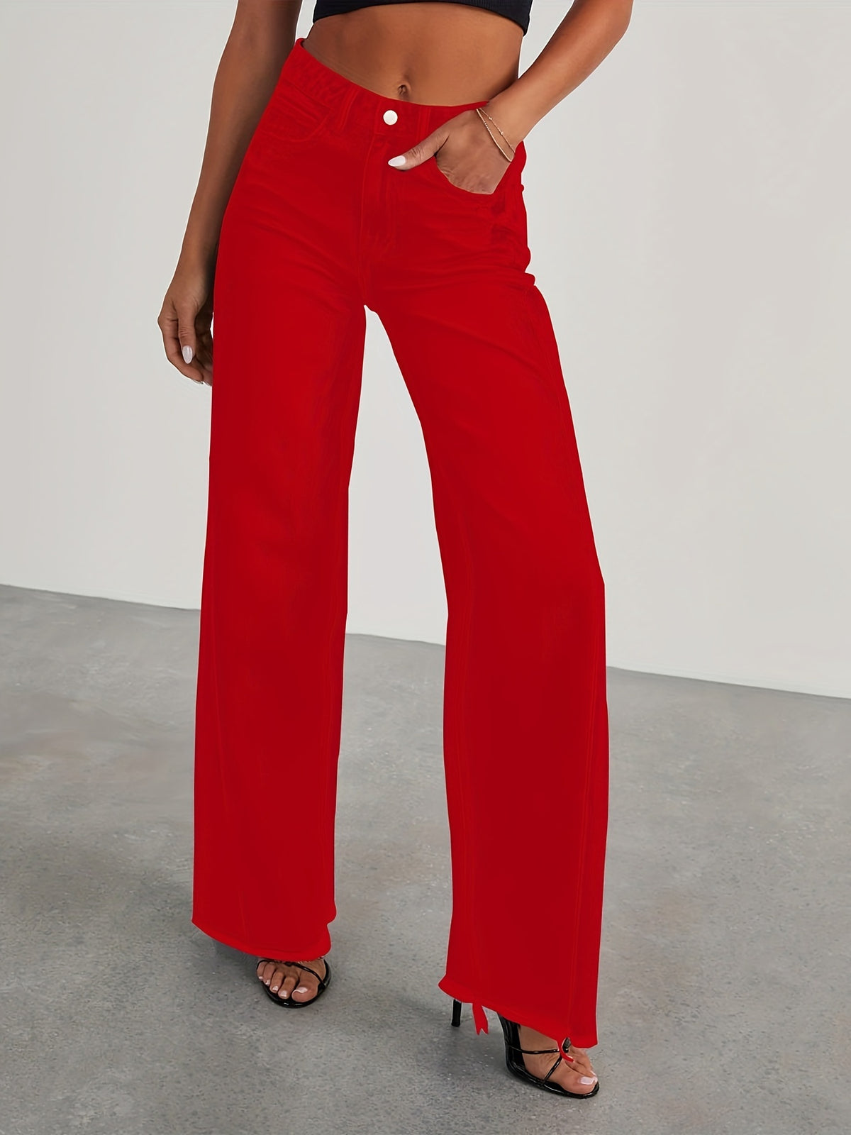 Jean taille haute ample pour femme – Denim décontracté extensible