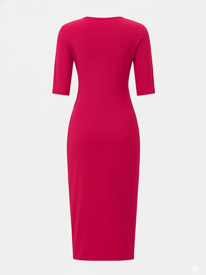 Robe midi moulante à encolure bateau – Robe élégante à manches courtes et coupe ajustée