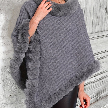 Women’s Faux Fur Cape Coat – Elegant Plush Collar Winter Outerwear